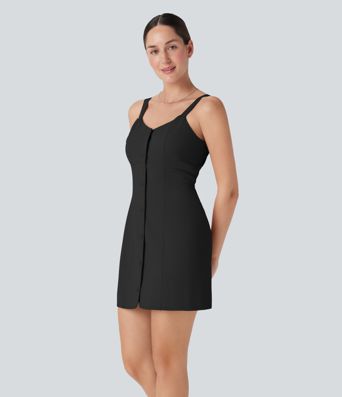 Robe mini décontractée dos nu à boutons