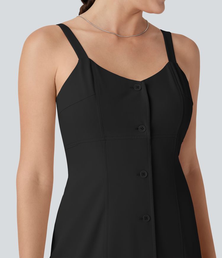 Robe mini décontractée dos nu à boutons