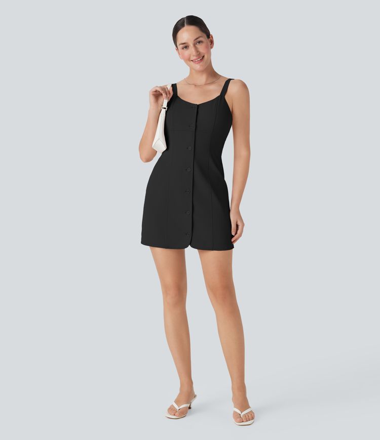 Robe mini décontractée dos nu à boutons