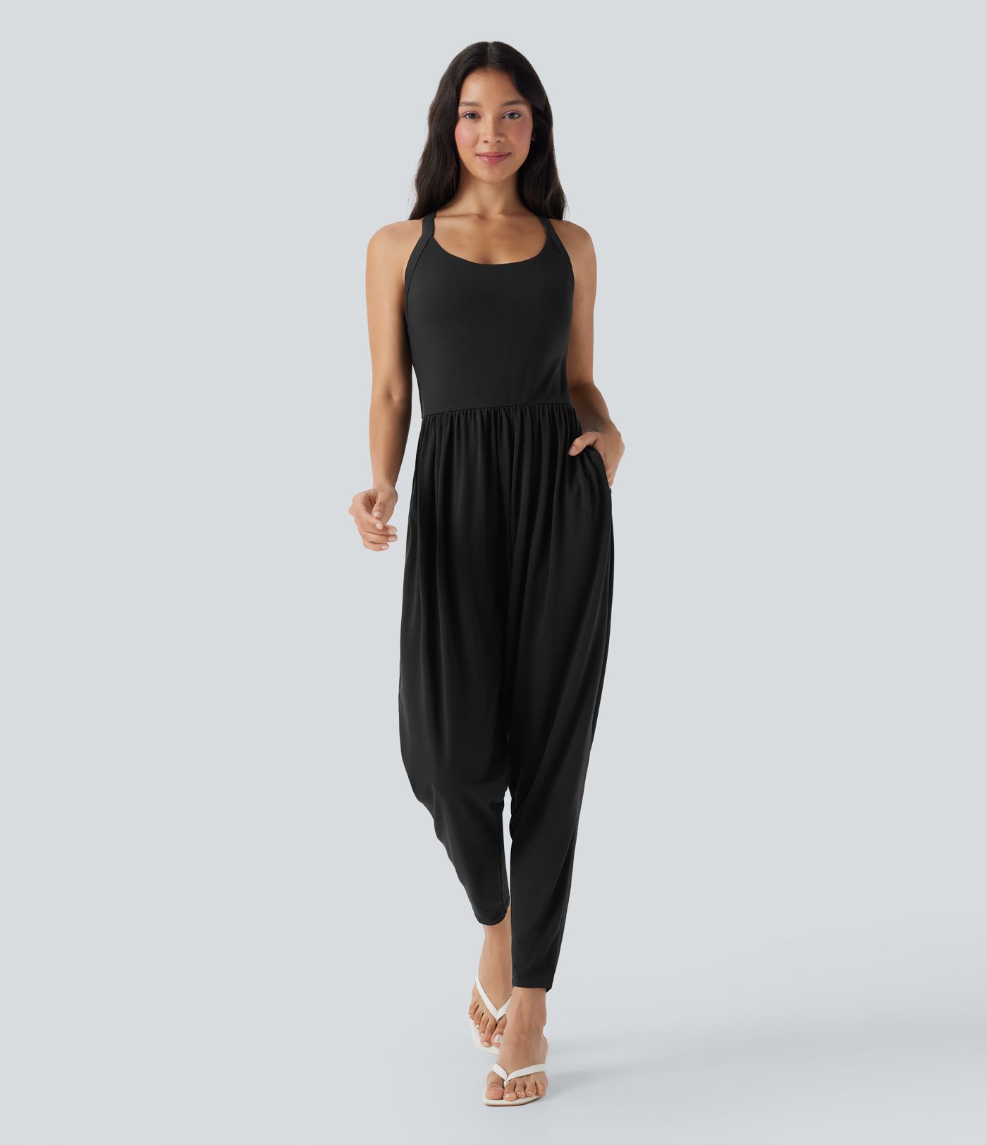 Built-in Bra Harem Casual Jumpsuit with Pockets-Easy Peezy Edition
