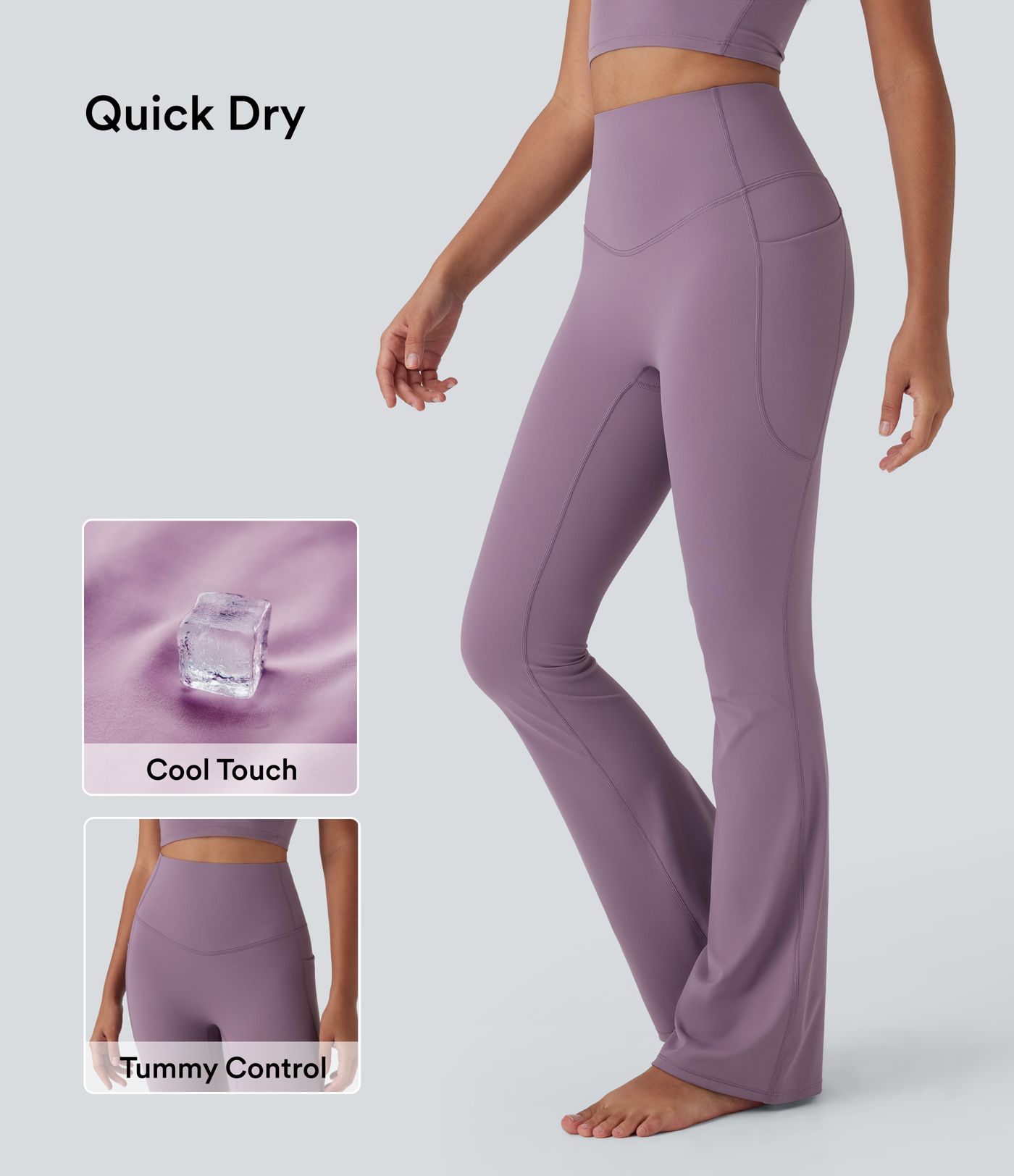 Halara UltraSculpt™ Cool Quick Dry SoCinched Legging de Yoga Taille Haute Contrôle du Ventre Bootcut - Protection UV UPF 50+ avec Poches