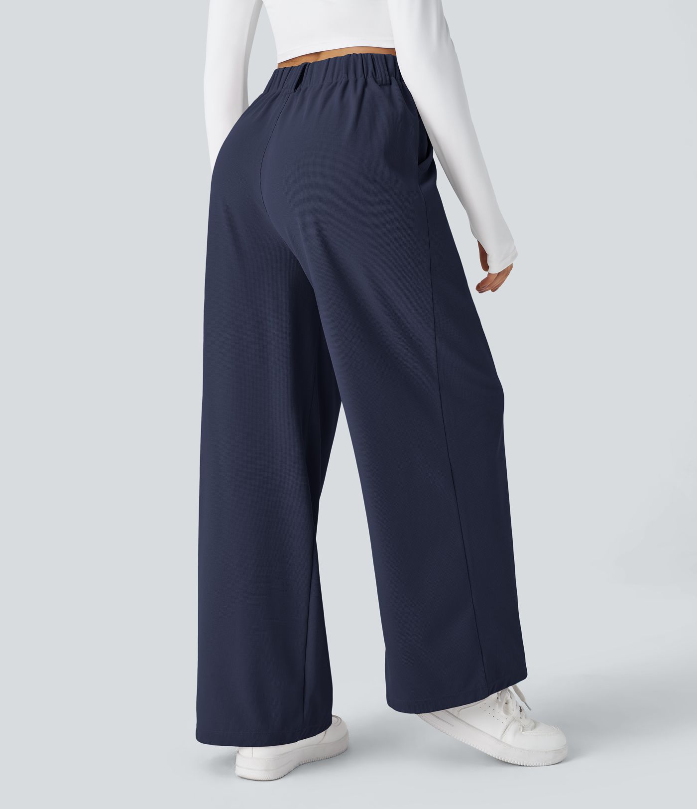 Pantalones Halara Flex™ de oficina anchos plisados de tiro alto con bolsillos en tela tipo gofre