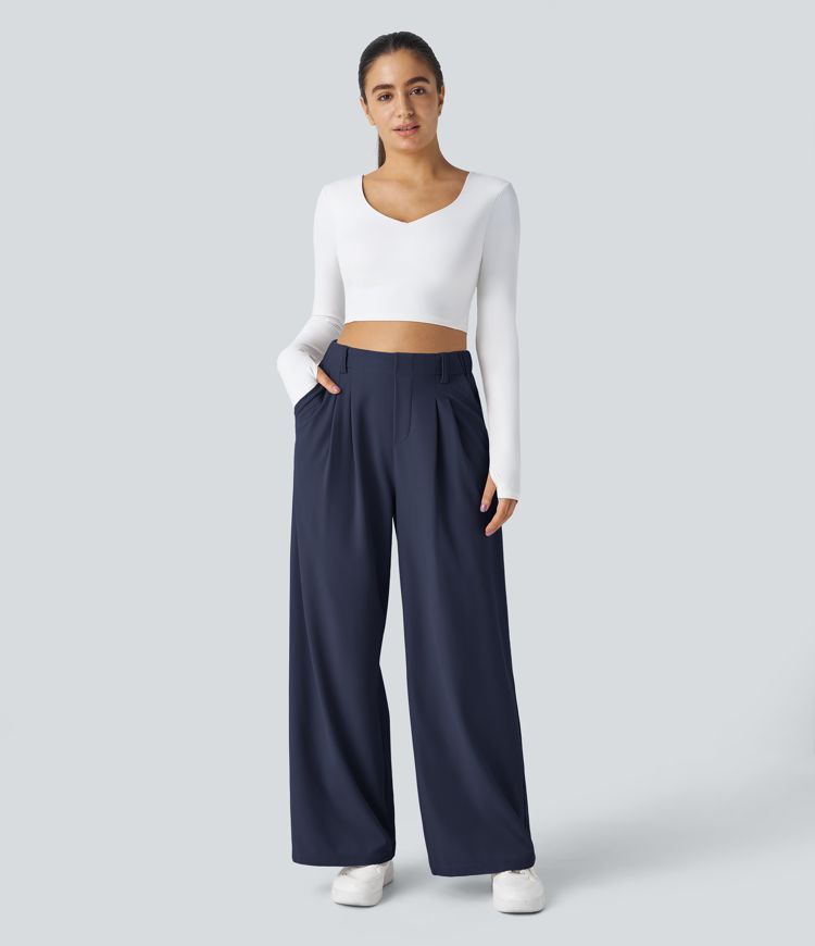 Halara Flex™ High Waisted Pocket Wide Leg Waffle Work Trousers