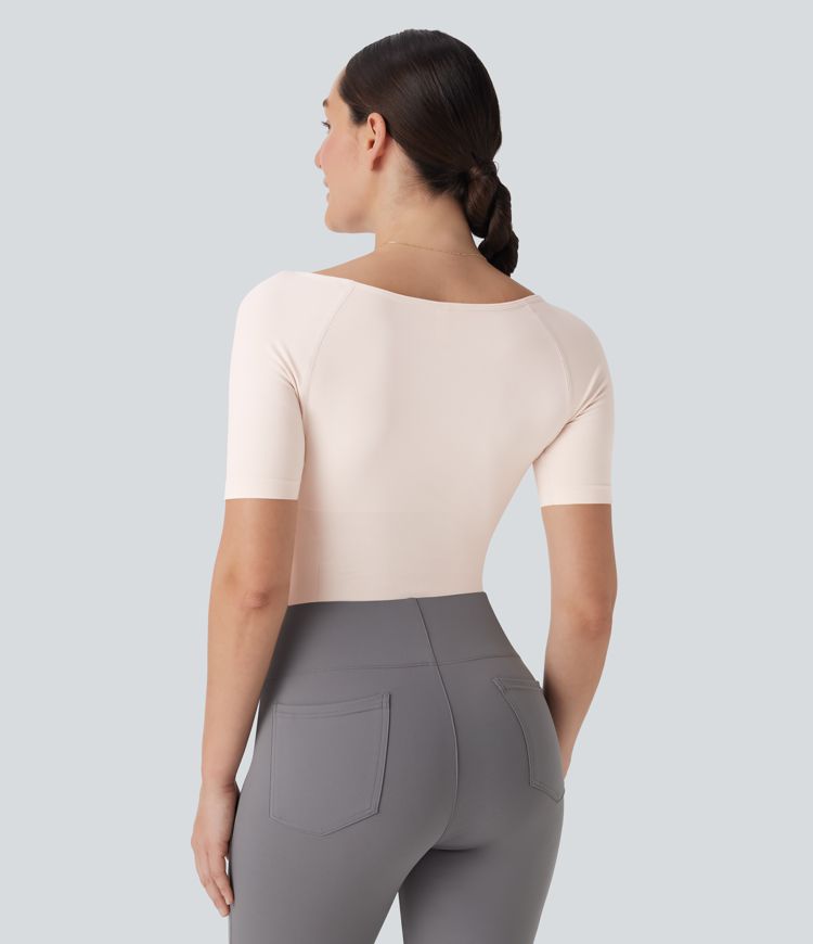 Seamless Flow Smoothing Boat Neck Adjustable Leg Straps Work Bodysuit-Easy Peezy