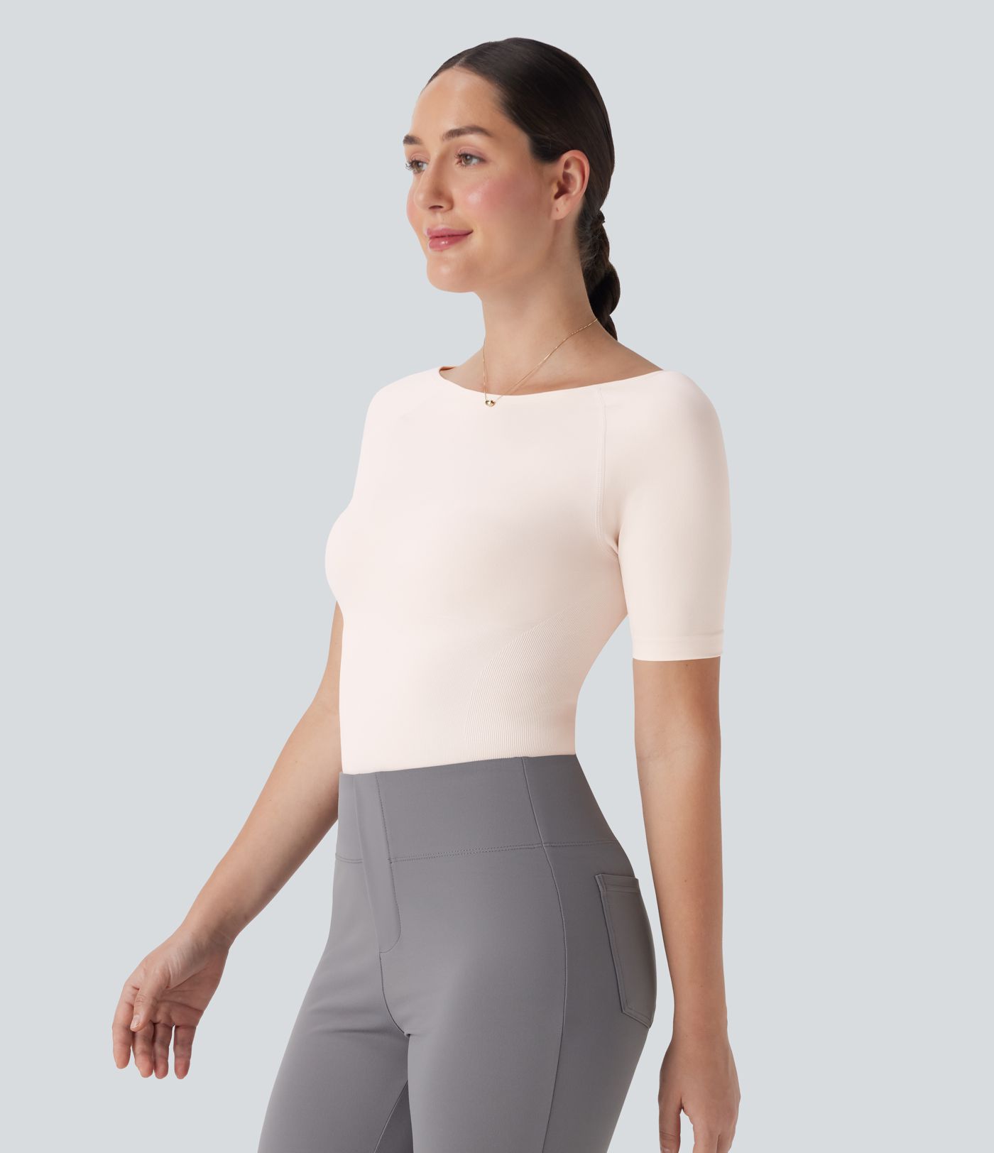 OneForm Seamless Flow Smoothing Boat Neck Adjustable Leg Straps Work Bodysuit-Easy Peezy