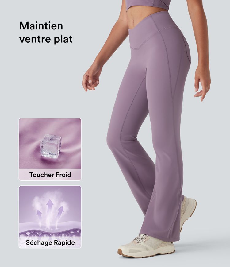 Legging évasé de randonnée UltraSculpt™ Cool taille haute, ceinture en V, ventre plat, séchage rapide-UPF 50+ avec poches