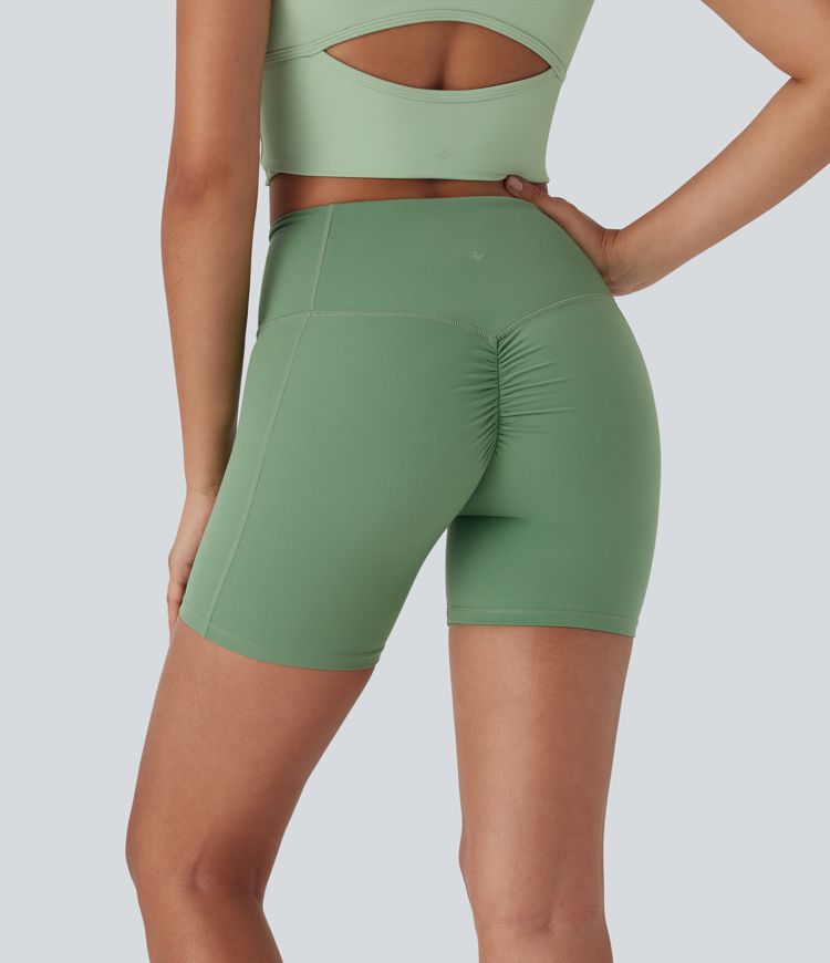 Halara UltraSculpt™ High Waisted Drawstring Ruched Yoga Biker Shorts 5'' with Pocket