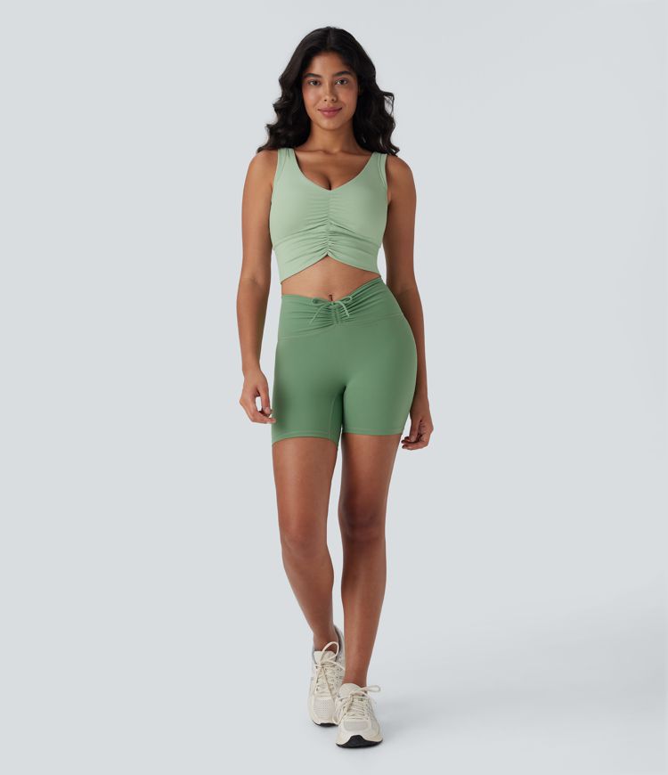 Halara UltraSculpt™ High Waisted Drawstring Ruched Yoga Biker Shorts 5'' with Pocket