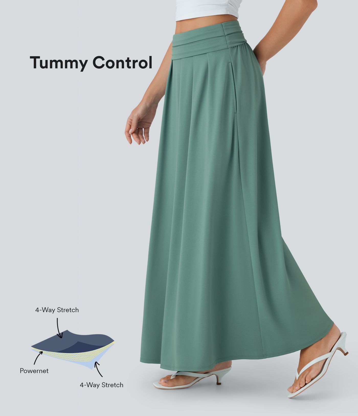 Falda larga casual acampanada con moldeador de abdomen y cintura alta reductora con bolsillos laterales