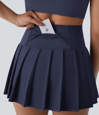 Breezeful™ High Waisted Pleated 2-in-1 Side & Pocket Asymmetric Hem Quick Dry Mini Dance Skirt