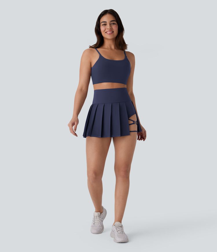 Breezeful™ High Waisted Pleated 2-in-1 Side & Pocket Asymmetric Hem Quick Dry Mini Dance Skirt