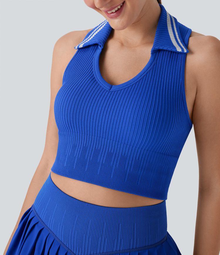 OneForm Seamless Flow Racerback Color Block Cropped Tennis Tank Top