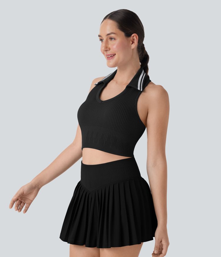 OneForm Seamless Flow Racerback Color Block Cropped Tennis Tank Top