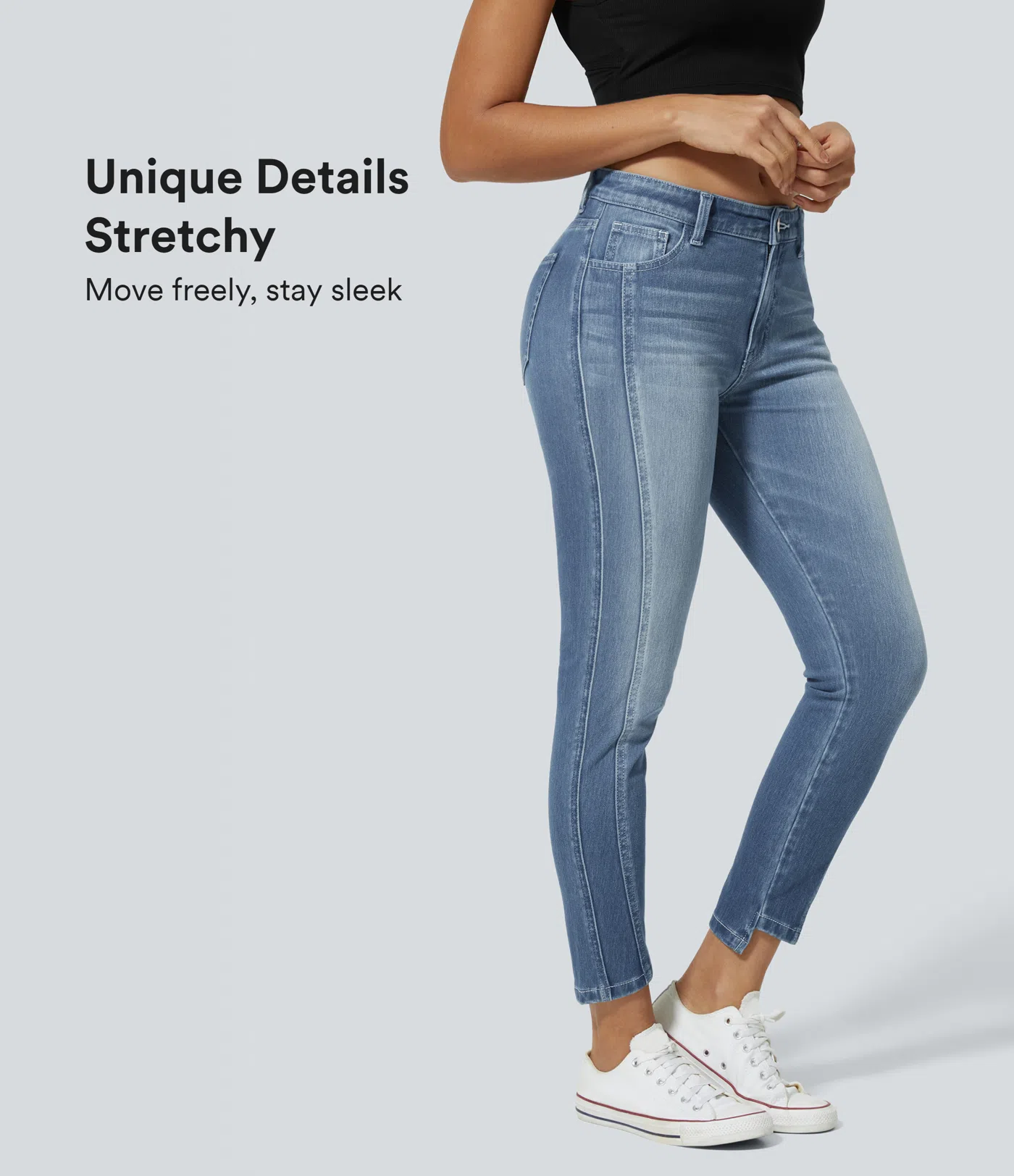 Halara Flex™ Mid Low Rise Knopf Reißverschluss Mehrere Taschen Dehnbarer Strick Lässige Röhrenjeans