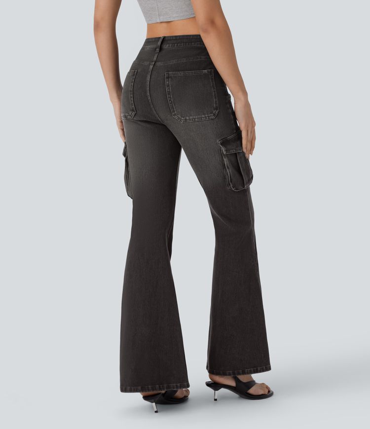 Halara Flex™ Mid Rise Taschen Gewaschene Lässige Cargo Schlag Jeans