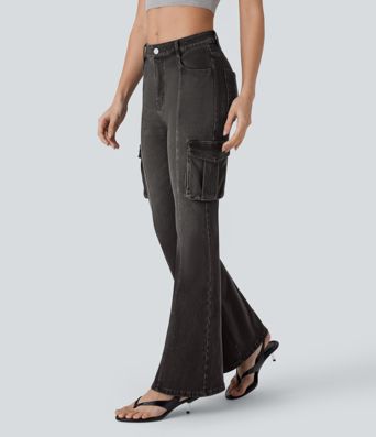 Halara Flex™ Mid Rise Taschen Gewaschene Lässige Cargo Schlag Jeans