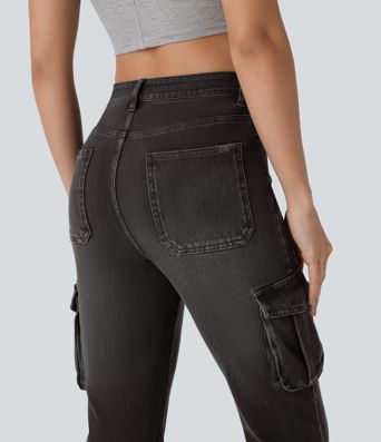 Halara Flex™ Mid Rise Taschen Gewaschene Lässige Cargo Schlag Jeans