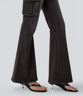 Halara Flex™ Mid Rise Taschen Gewaschene Lässige Cargo Schlag Jeans