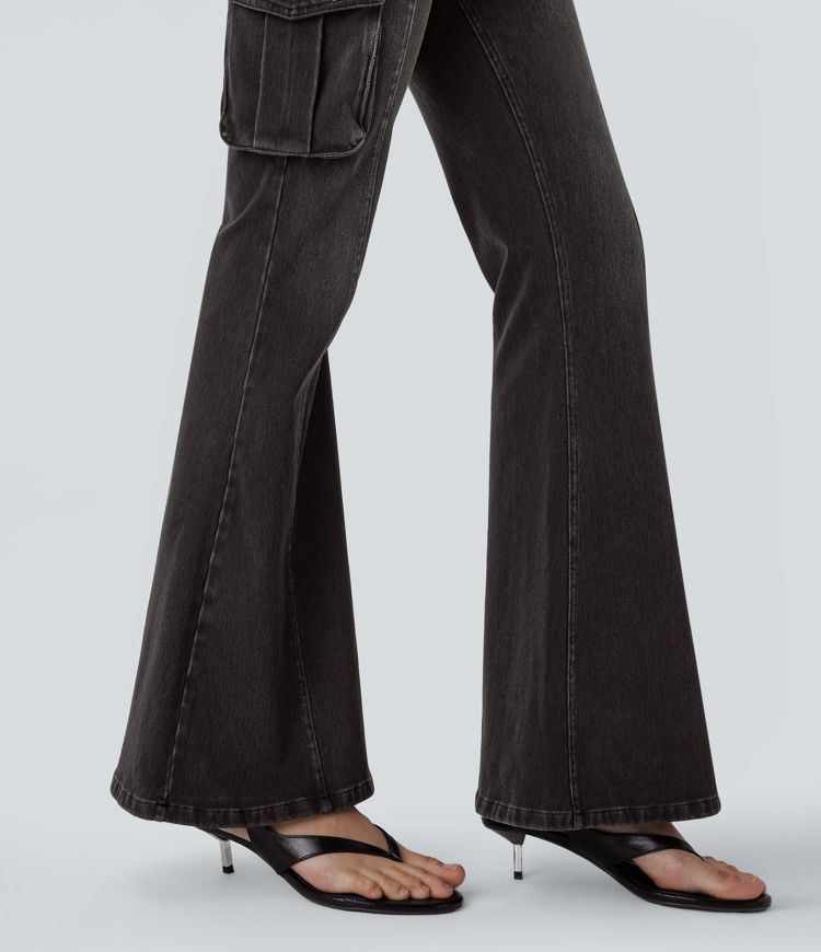 Halara Flex™ Mid Rise Taschen Gewaschene Lässige Cargo Schlag Jeans