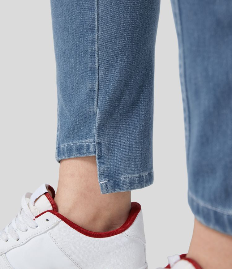 Jeans Halara Flex™ Denim Ajustado de tiro alto con bolsillos y botones en tallas grandes