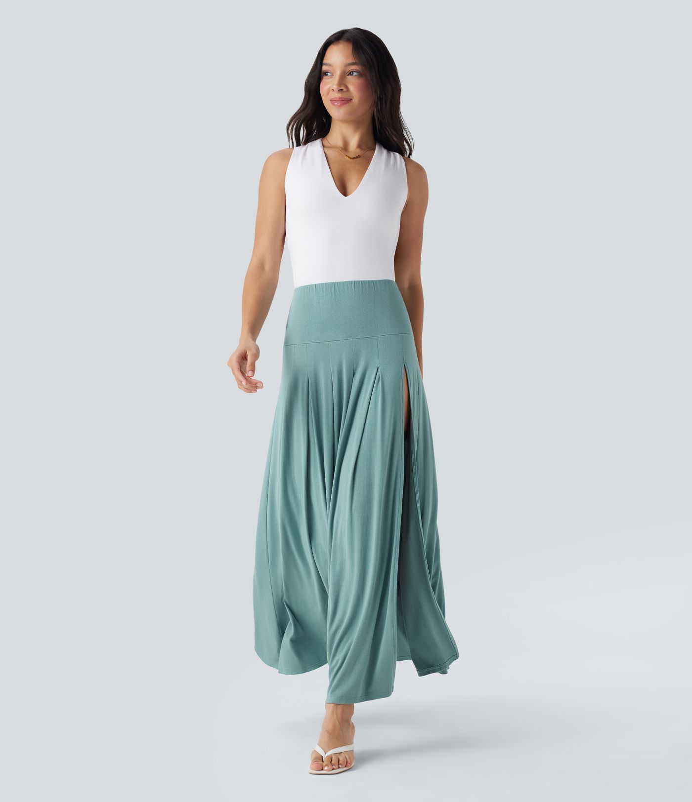 Drapierter 2-in-1 Maxi-Freizeitrock mit hoher Taille und Schlitz