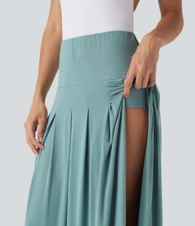 High Waisted Draped 2-in-1 Maxi Casual Skirt