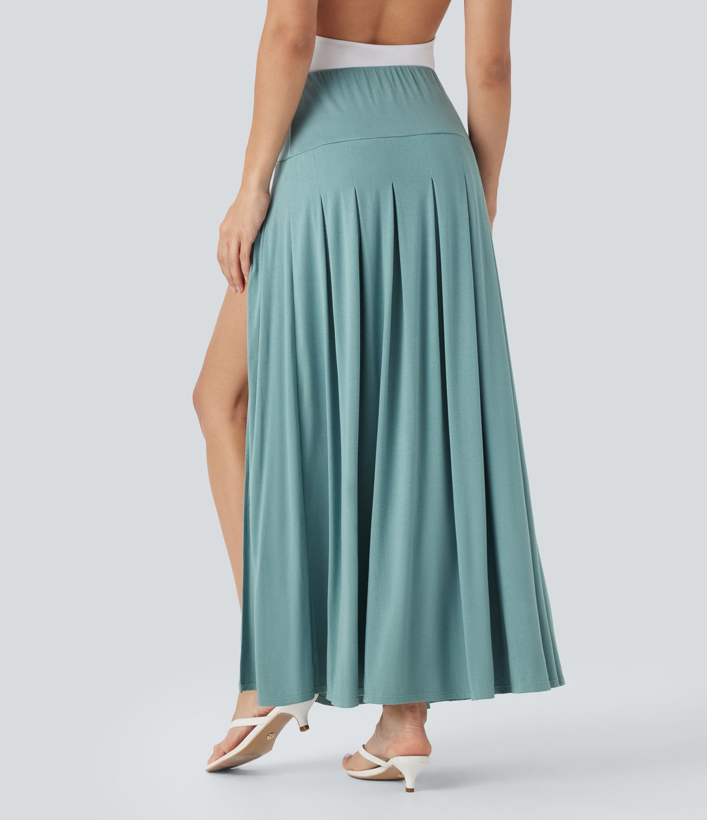 Drapierter 2-in-1 Maxi-Freizeitrock mit hoher Taille und Schlitz