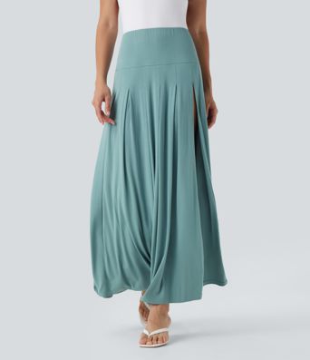 High Waisted Draped 2-in-1 Maxi Casual Skirt