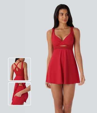 SoftlyZero™ Airy Cut Out 2-Piece Cool Touch Mini Dance Active Dress with Pockets-UPF50+