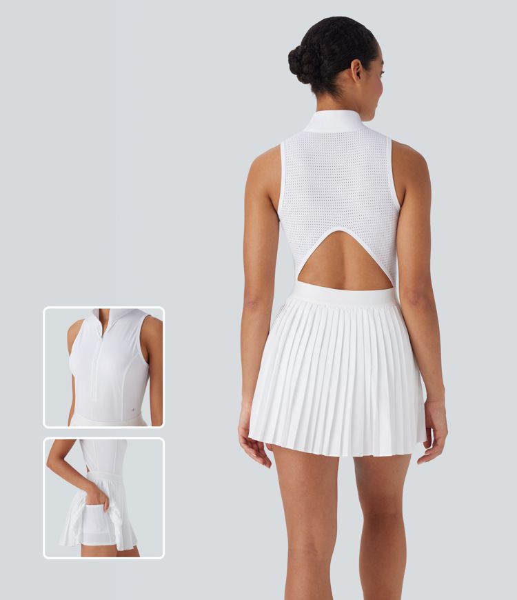 Breezeful™ Sleeveless Cut Out 2-in-1 Pleated Quick Dry Mini Tennis Active Dress with Side Pockets