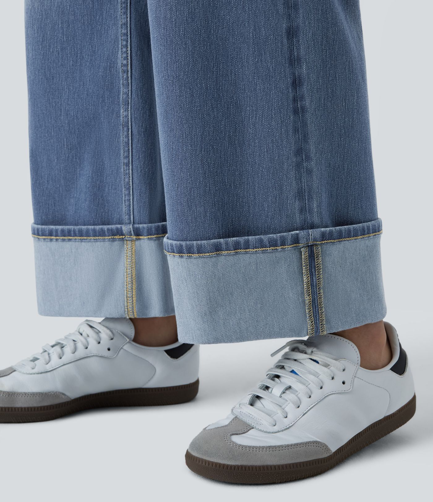 Halara Flex™ Jean Larges Taille Haute Ourlet Roulotté Multiples Poches