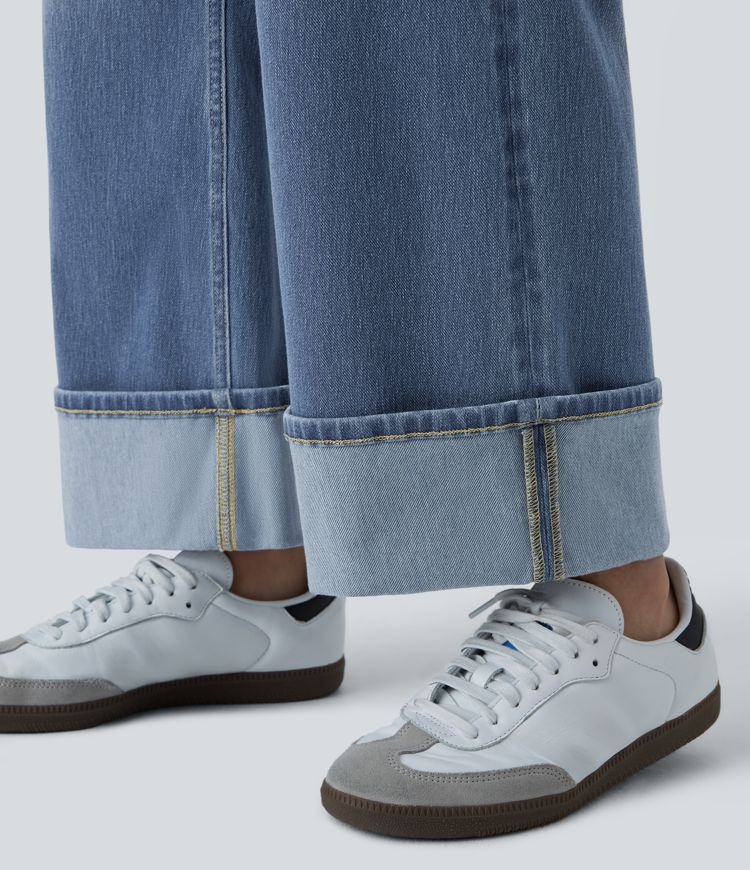 Halara Flex™ Jean Larges Taille Haute Ourlet Roulotté Multiples Poches