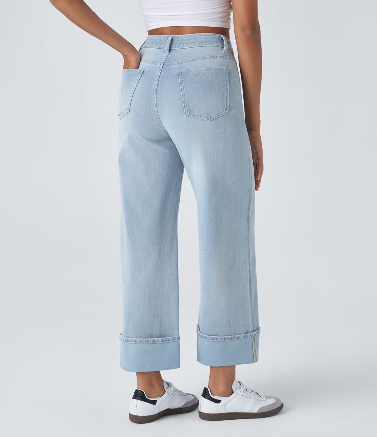 Halara Flex™ Jean Larges Taille Haute Ourlet Roulotté Multiples Poches