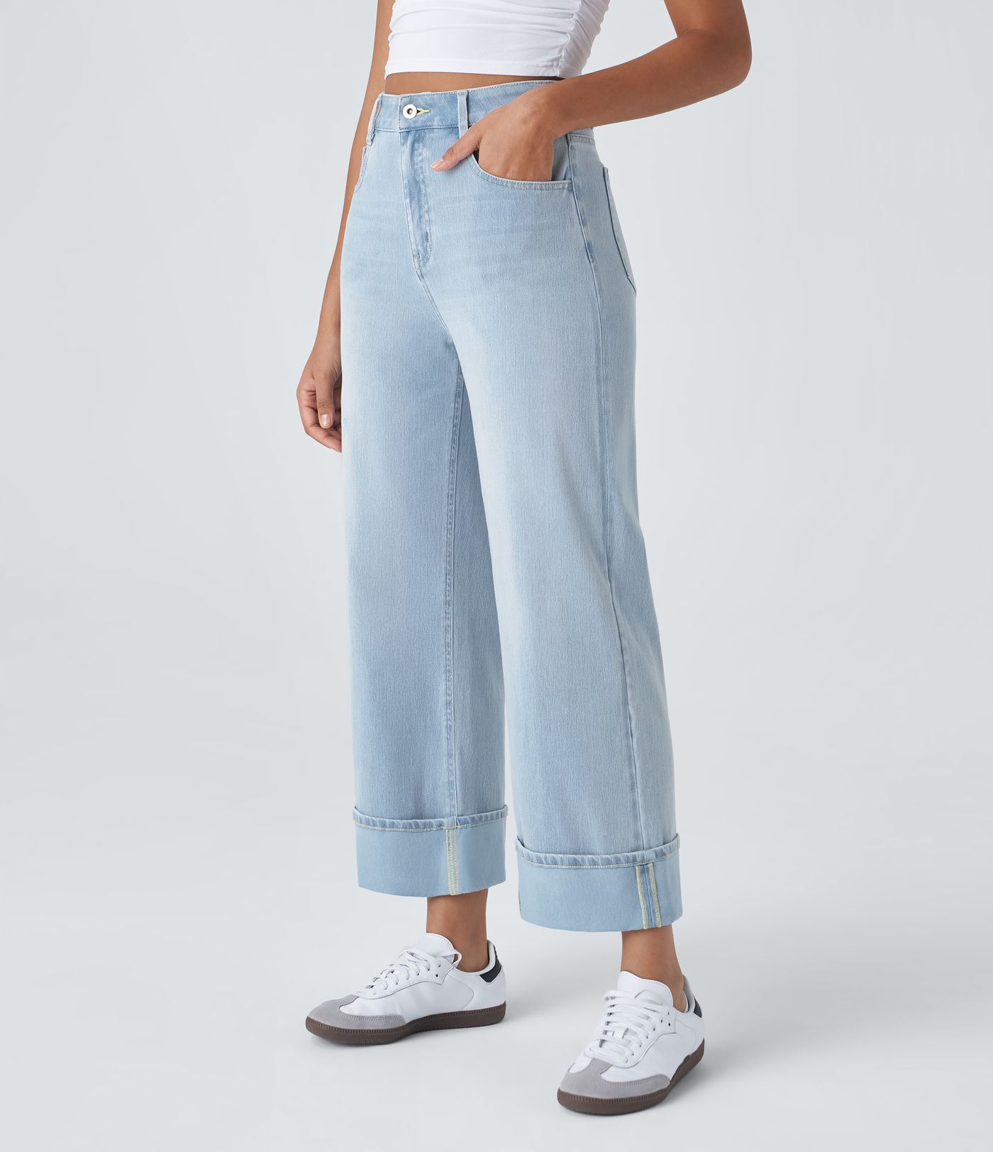 Halara Flex™ Jean Larges Taille Haute Ourlet Roulotté Multiples Poches