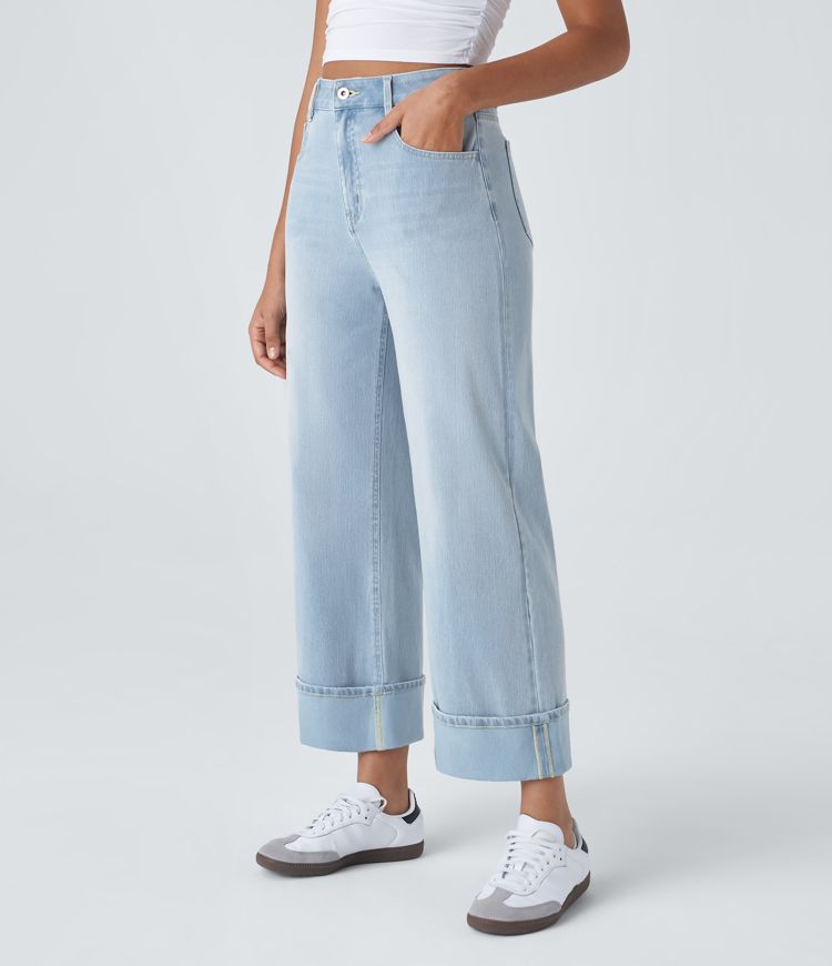 Halara Flex™ Jean Larges Taille Haute Ourlet Roulotté Multiples Poches