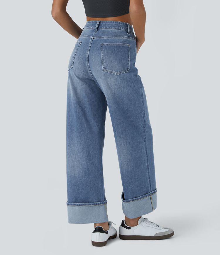 Halara Flex™ Jean Larges Taille Haute Ourlet Roulotté Multiples Poches