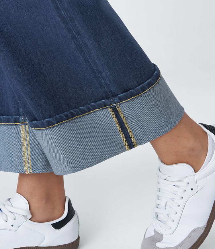 Halara Flex™ High Waisted Pockets Rolled Hem Wide Leg Washed Casual Jeans