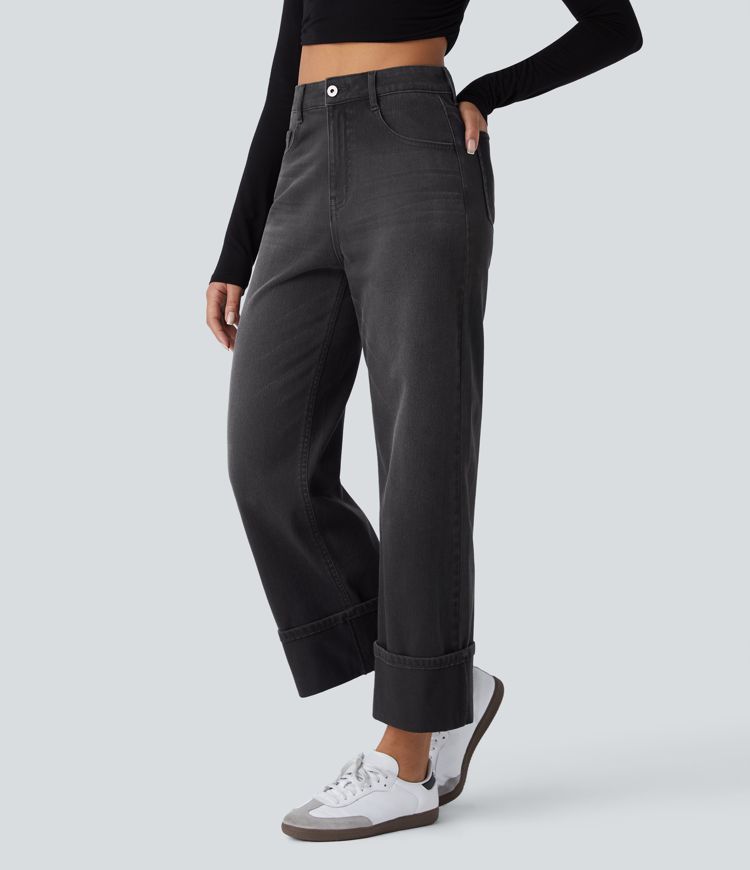 Halara Flex™ Jean Larges Taille Haute Ourlet Roulotté Multiples Poches