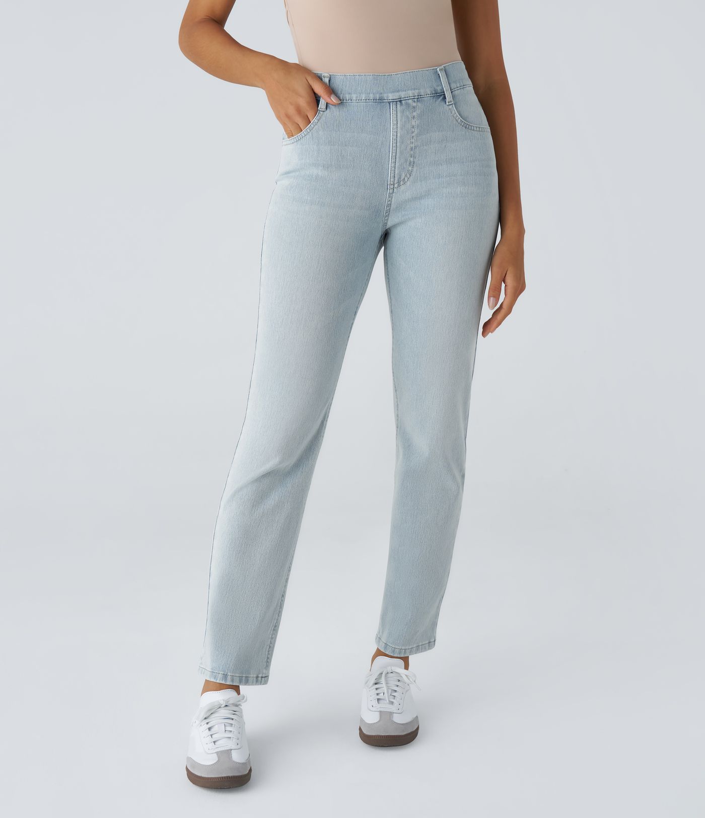 Halara Flex™ High Waisted Pockets Straight Leg Washed Casual Jeans