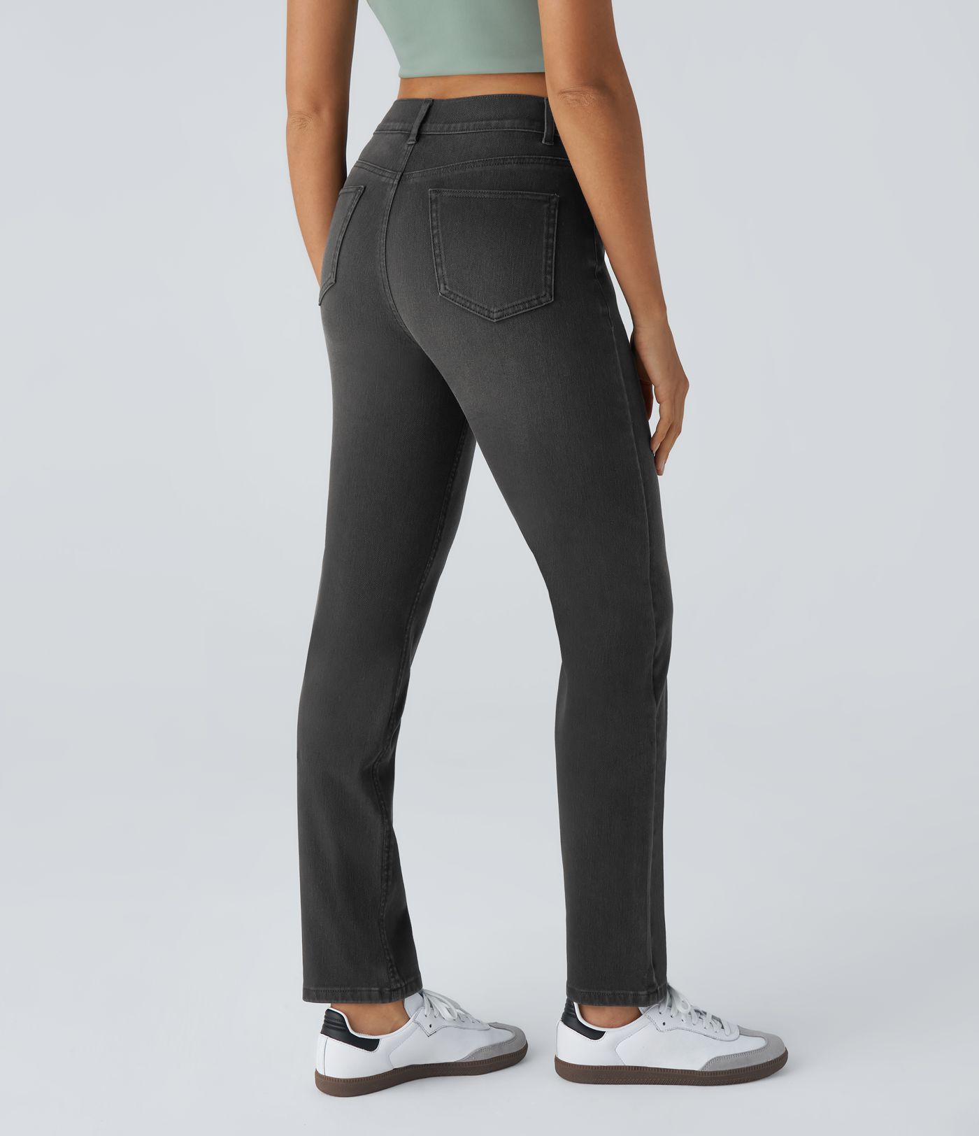 Jean droit Halara Flex™ à taille haute, poches multiples, effet délavé et tissu extensible