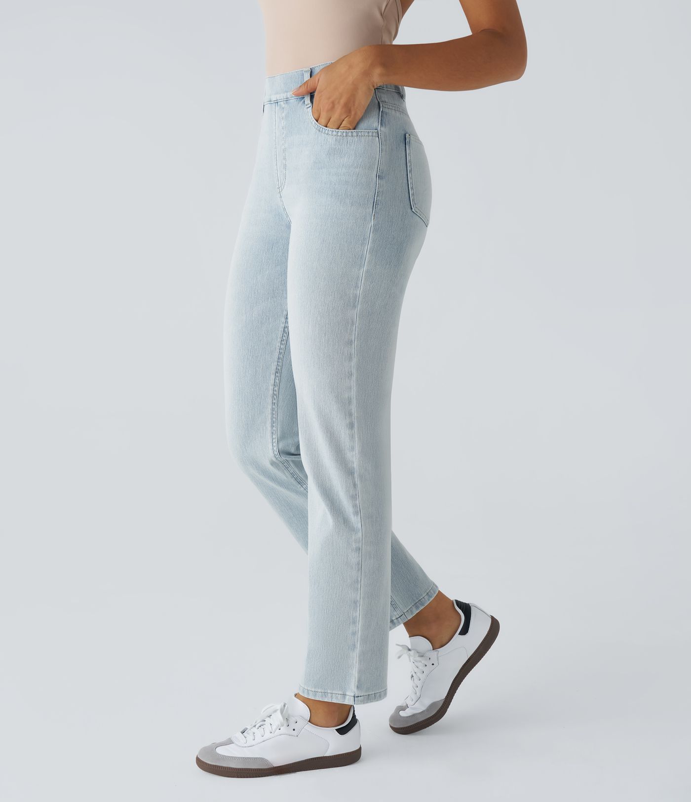 Halara Flex™ High Waisted Pockets Straight Leg Washed Casual Jeans