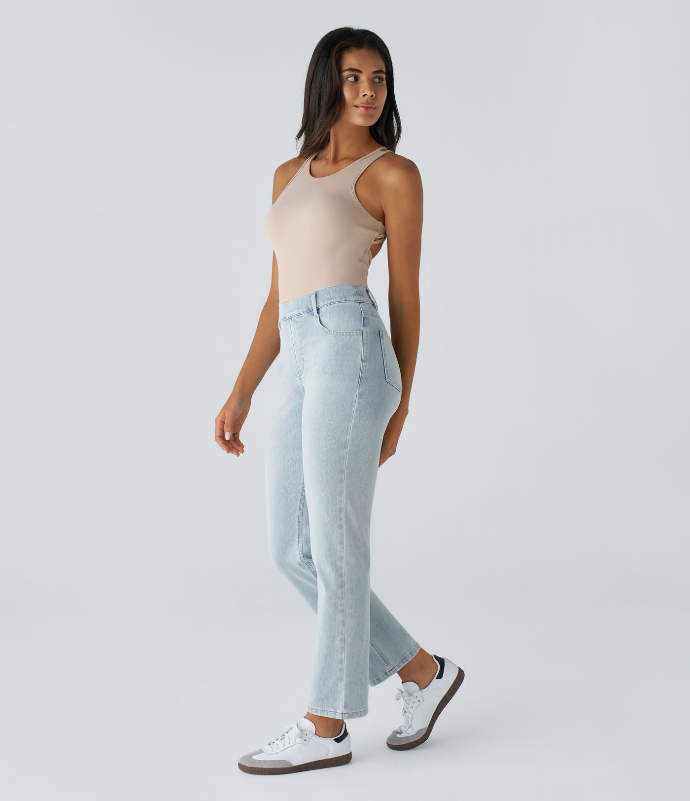 Halara Flex™ High Waisted Pockets Straight Leg Washed Casual Jeans