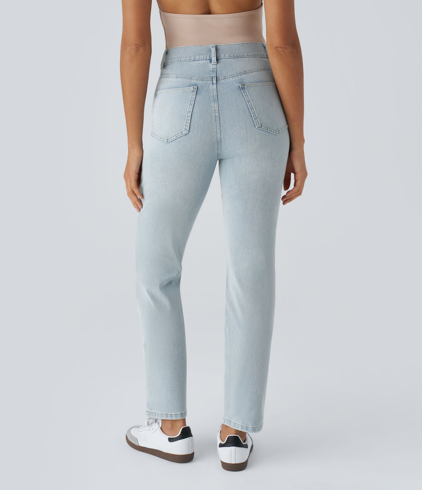 Halara Flex™ High Waisted Pockets Straight Leg Washed Casual Jeans