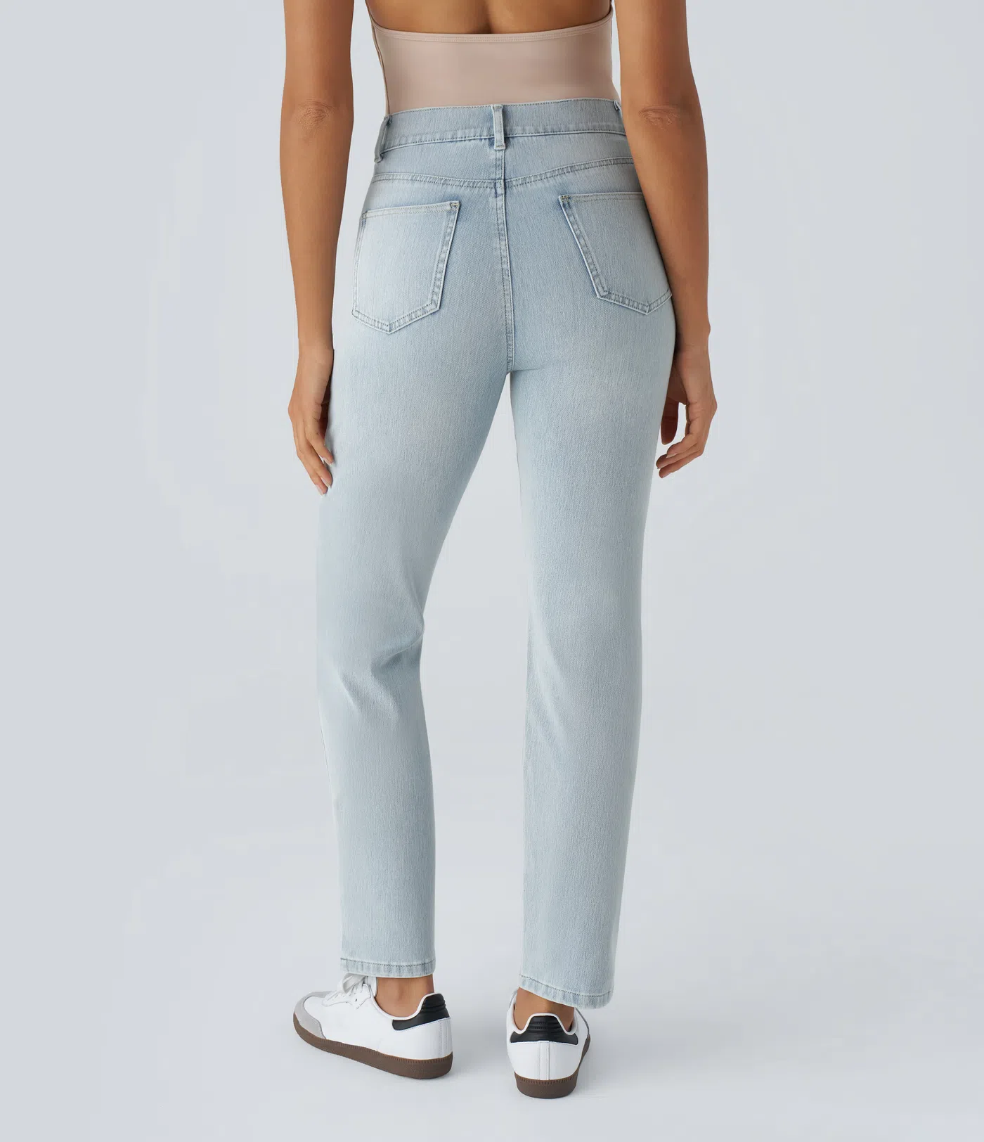HalaraMagic™ High Waisted Multiple Pockets Straight Leg Washed Stretchy Knit Casual Jeans