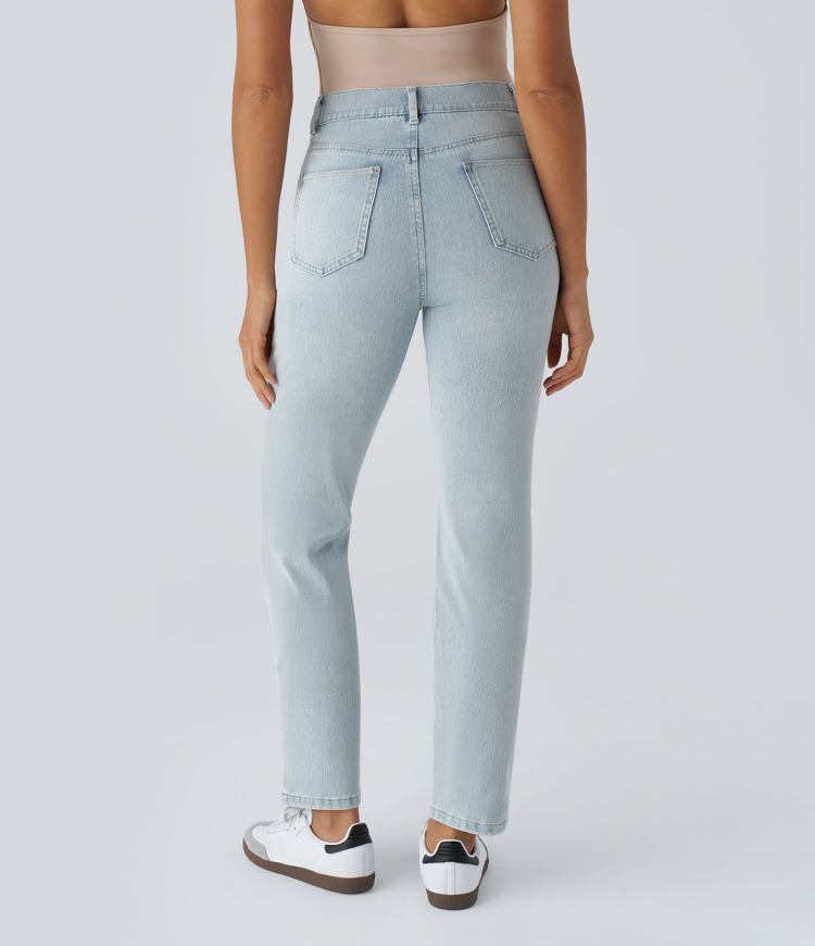 Halara Flex™ High Waisted Pockets Straight Leg Washed Casual Jeans