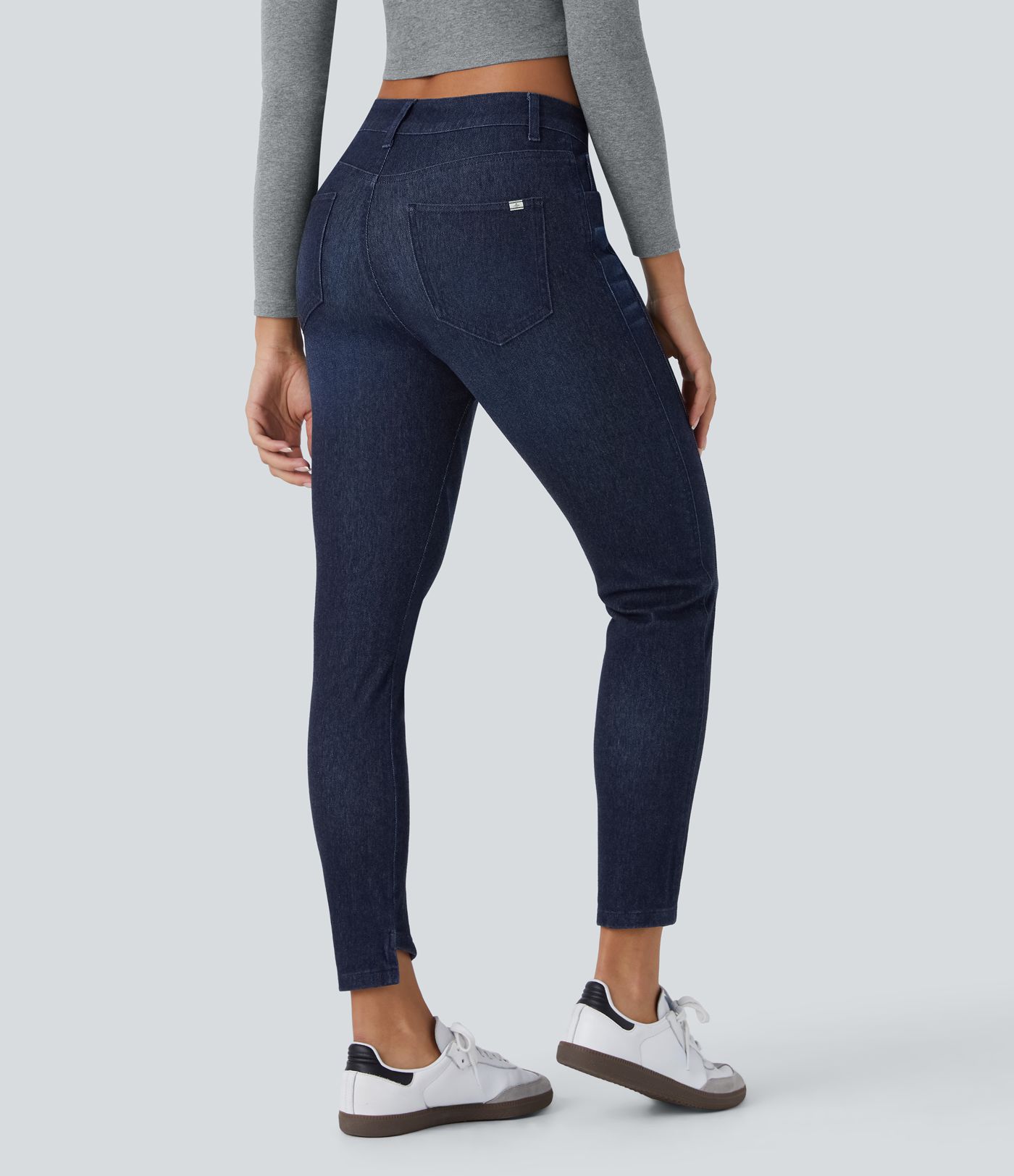 Halara Flex™ Skinny-Jeans aus elastischem Denim im 5-Pocket-Style mit mittelhohem Bund und Knöpfe-Reißverschluss