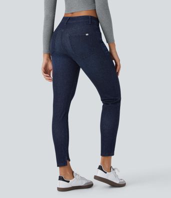 Halara Flex™ Skinny-Jeans aus elastischem Denim im 5-Pocket-Style mit mittelhohem Bund und Knöpfe-Reißverschluss
