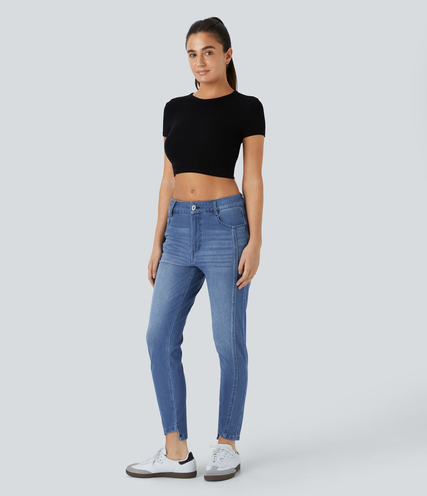 Halara Flex™ Mid Low Rise Zipper Pockets Casual Skinny Jeans