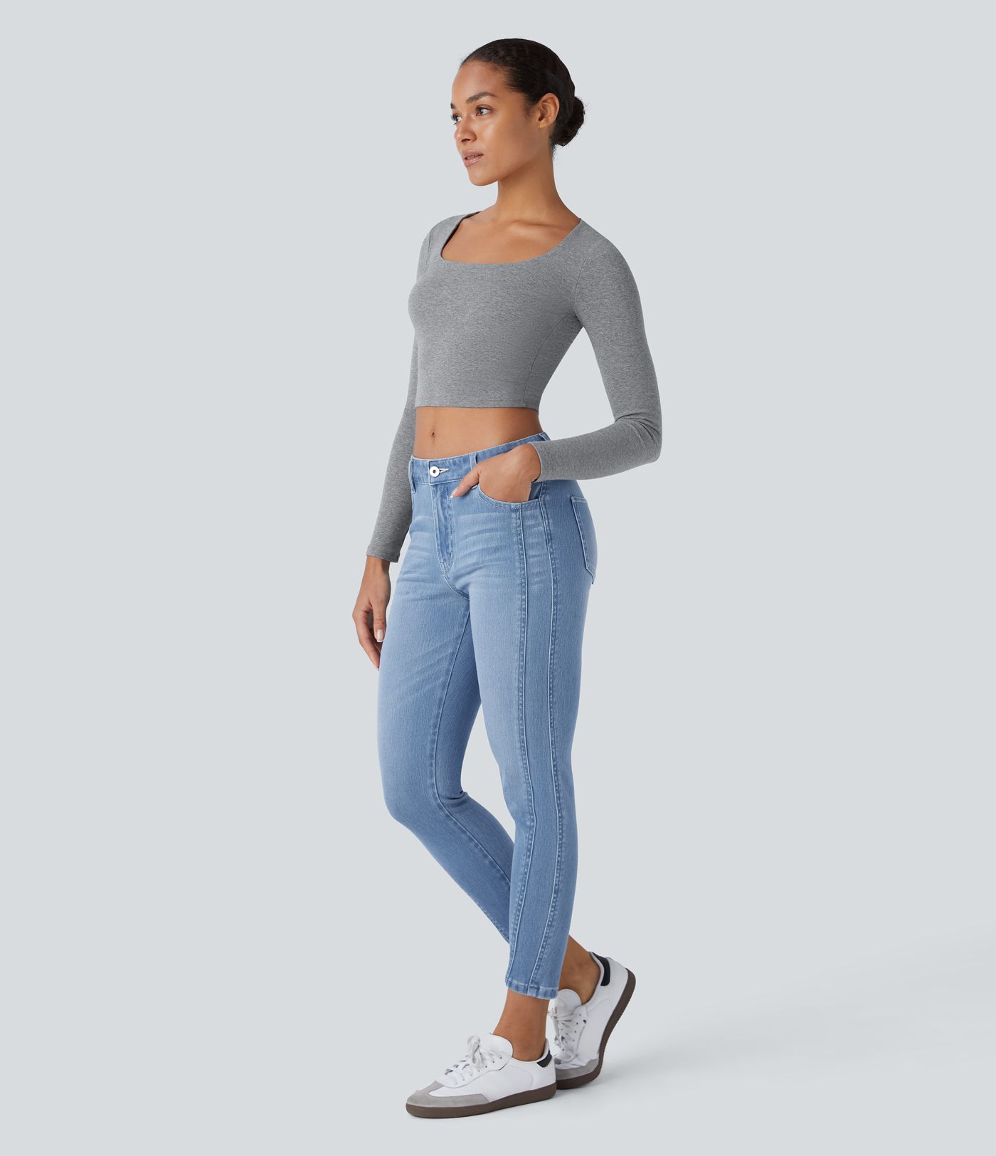 Halara Flex™ Mid Low Rise Zipper Pockets Casual Skinny Jeans