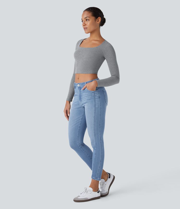 Halara Flex™ Mid Low Rise Zipper Pockets Casual Skinny Jeans